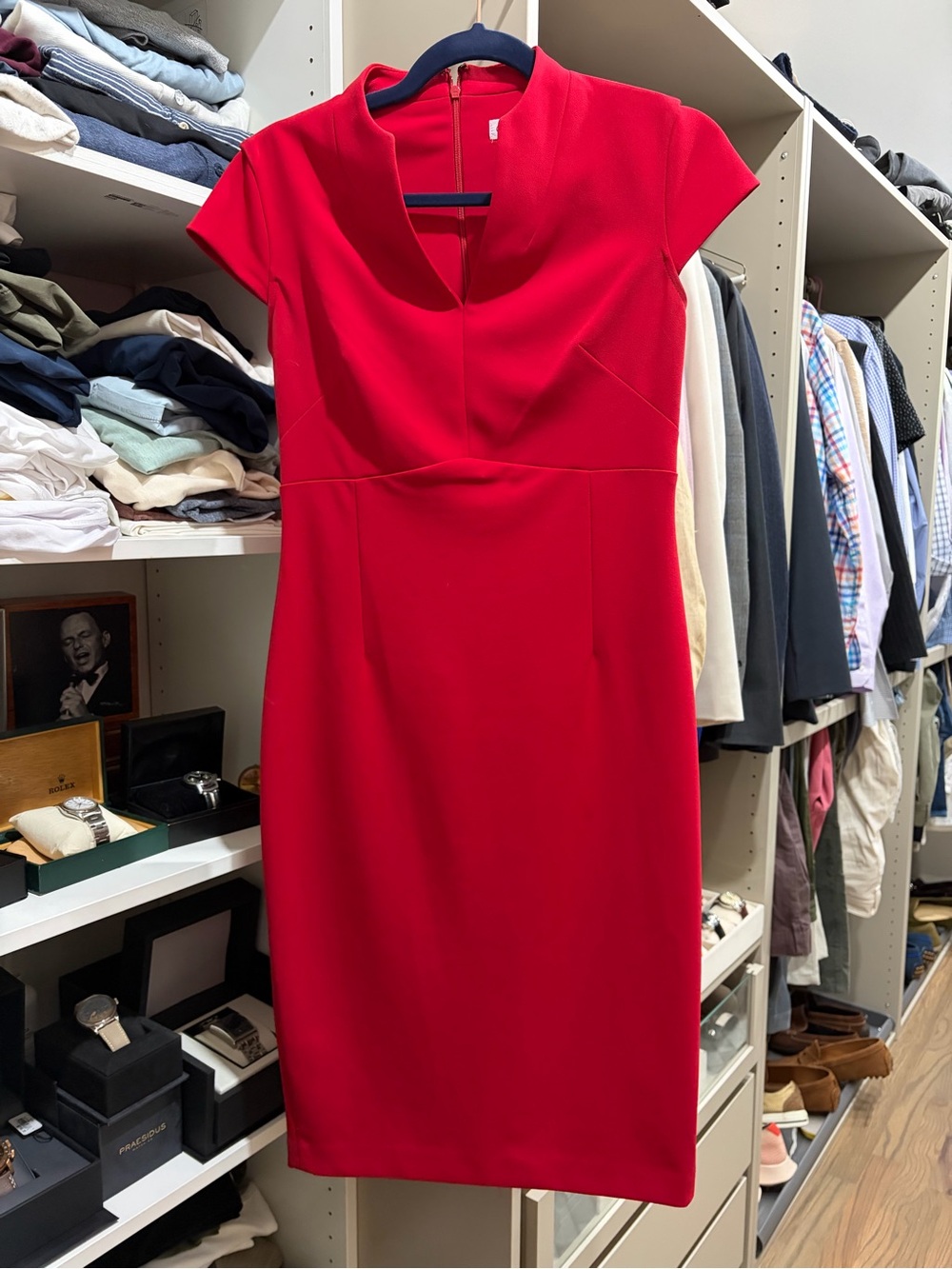 Calvin Klein Red Cap-Sleeve Sheath Dress